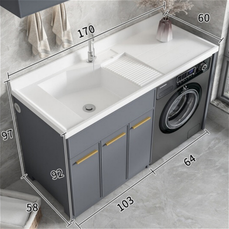 太空铝浴室柜一体阳台洗衣机柜组合带搓板洗手盆洗脸池柜滚筒伴侣 170cm(左右盆/平盆/白色盆)