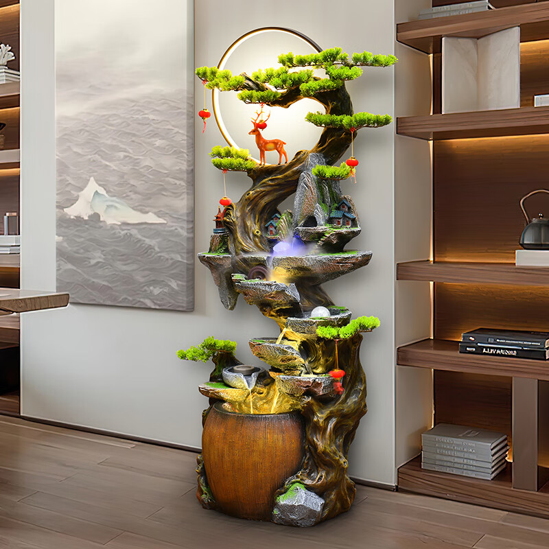 人文家居落地流水?dāng)[件循環(huán)水風(fēng)水輪客廳辦公室水幕墻景觀假山魚池瀑布 云窗月下（小號）