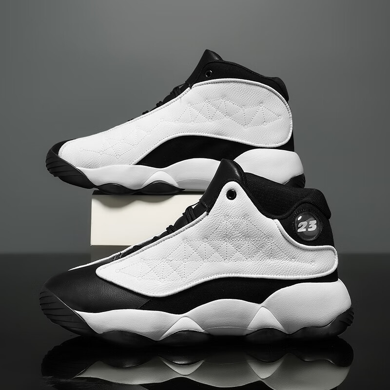 努格森春季国潮aj13黑白熊猫男鞋高帮减震蓝球运动鞋皮面防滑大码球鞋
