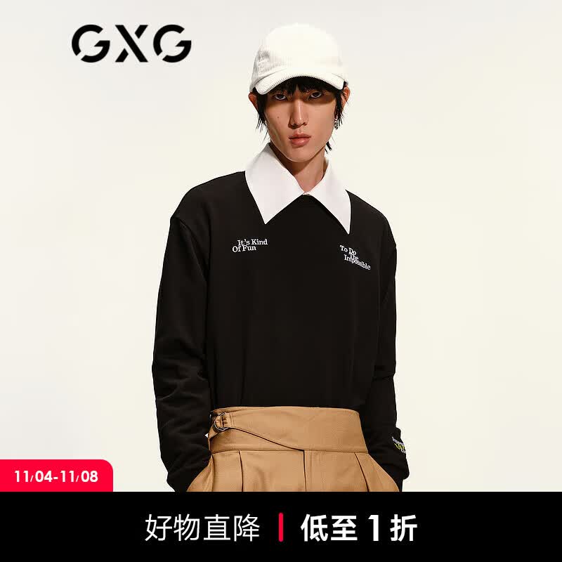 GXG男装2021年春季商场同款黑色圆领卫衣男士潮流帅气刺绣套头衫打底易穿搭 黑色 165/S怎么样,好用不?
