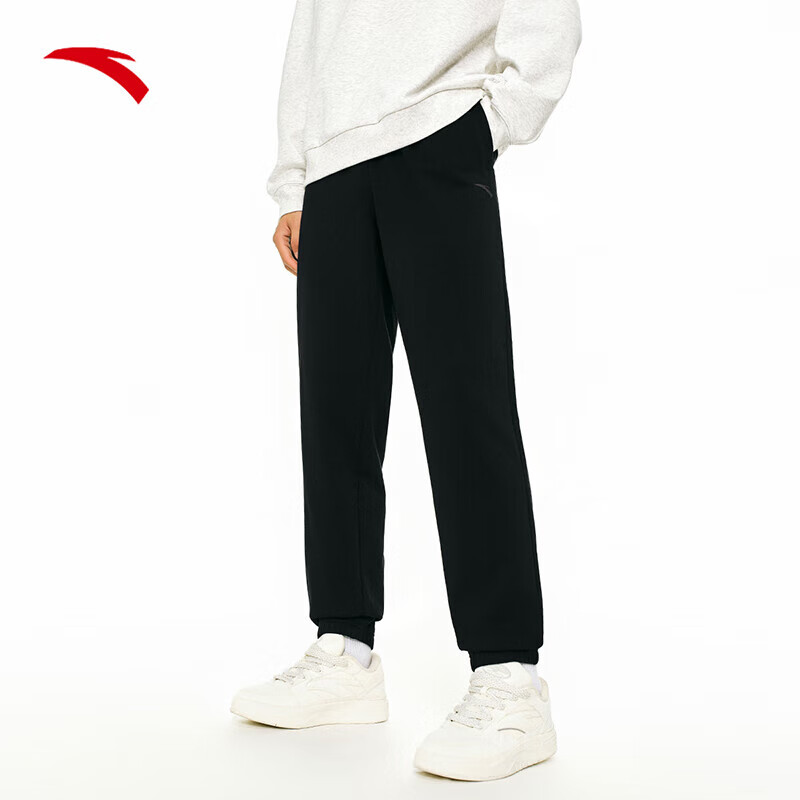 安踏运动裤男士冬季新款束脚卫裤针织裤直筒裤子跑步通勤休闲长裤 基础黑-1 S