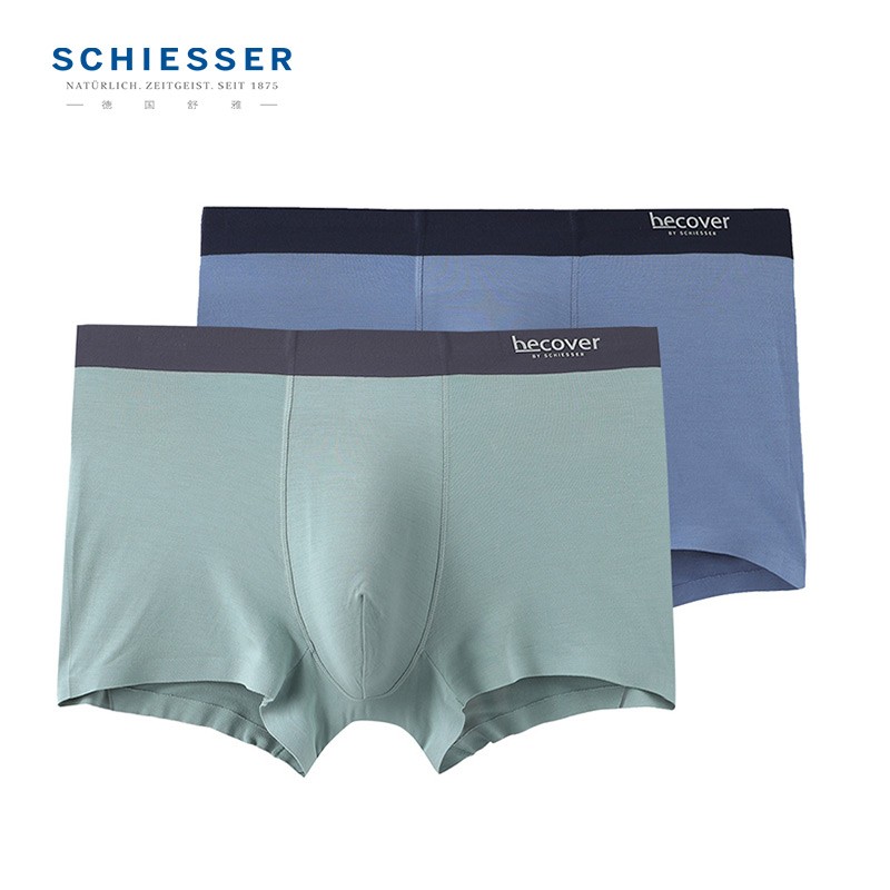 Schiesser舒雅男内裤Becover系列莫代尔无痕中腰平角裤【2条装】E5/20568T 铬绿色+深湖蓝 2条 M