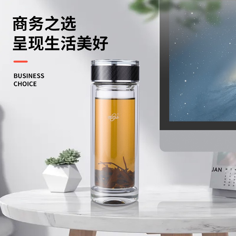 诺亚口杯钛晶杯纯钛茶隔玻璃水杯办公室泡茶杯便携车载水杯商务礼品杯