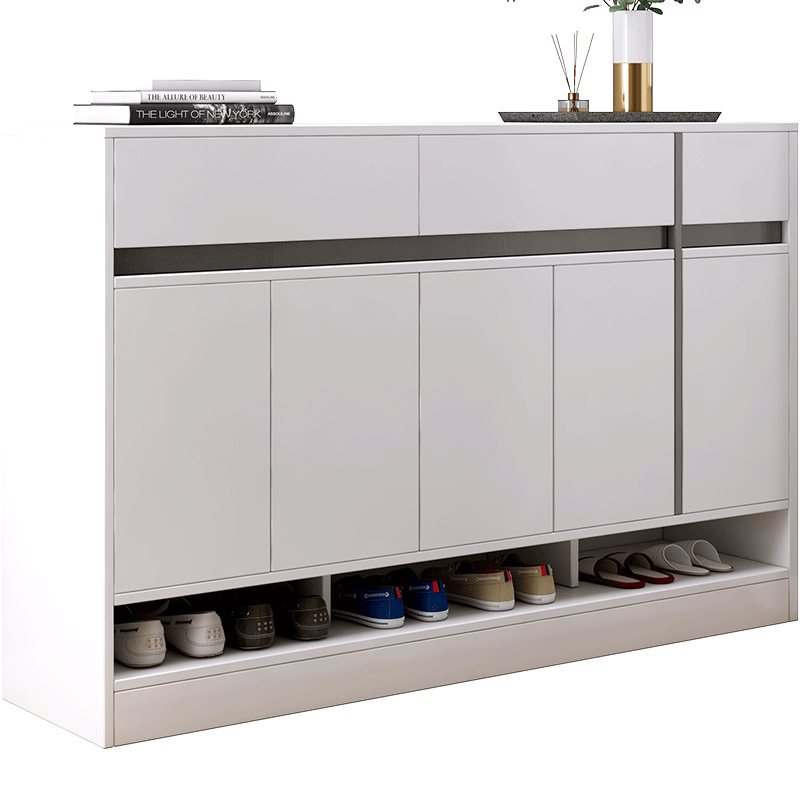 宜造鞋柜家用门口大容量省空间收纳玄关柜阳台储物简约现代门厅柜 【五门三抽】暖白色140*30*80cm 组装