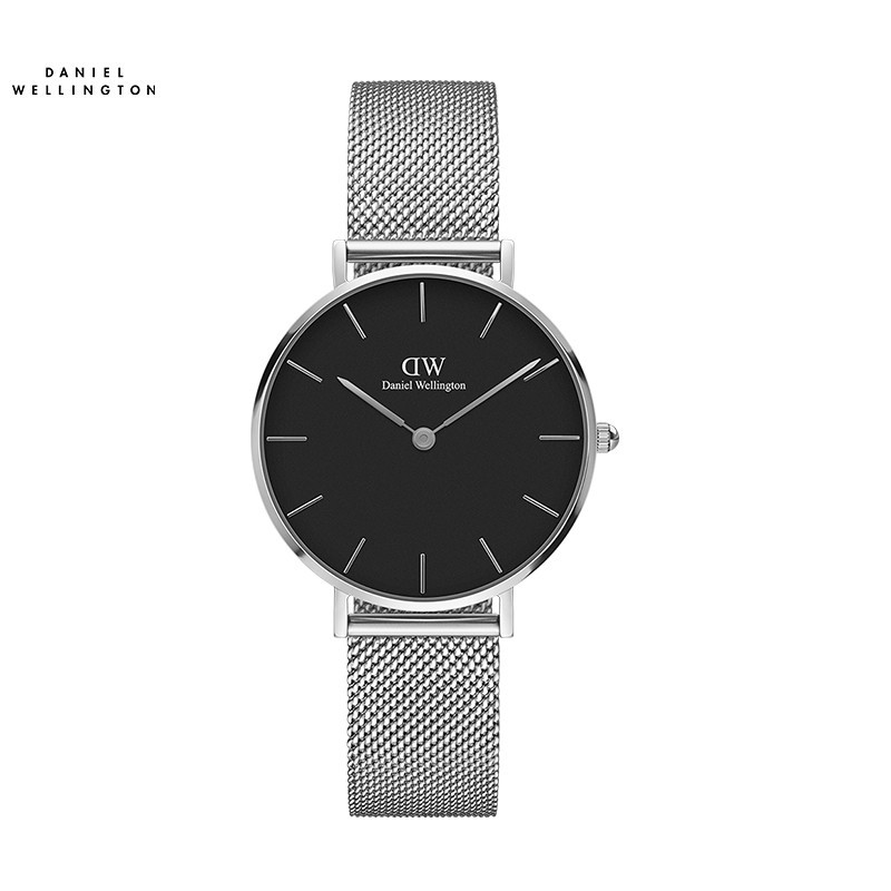 丹尼尔惠灵顿（DanielWellington）[部分爆品5折]DW手表女流金女士手表石英欧美腕表 生日礼物送女友 32mm银边黑盘银色钢带-DW162
