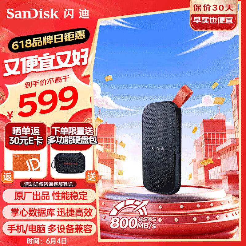 闪迪（SanDisk）1TB Type-c USB3.2移动固态硬盘（PSSD）E30高速 移动SSD 读速800MB/s 兼容手机笔记本电脑