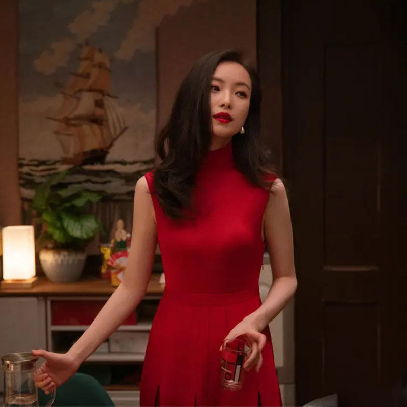 裳淇轻奢原创品牌2021新款倪妮同款红色连衣裙女夏季长裙高端法式修身
