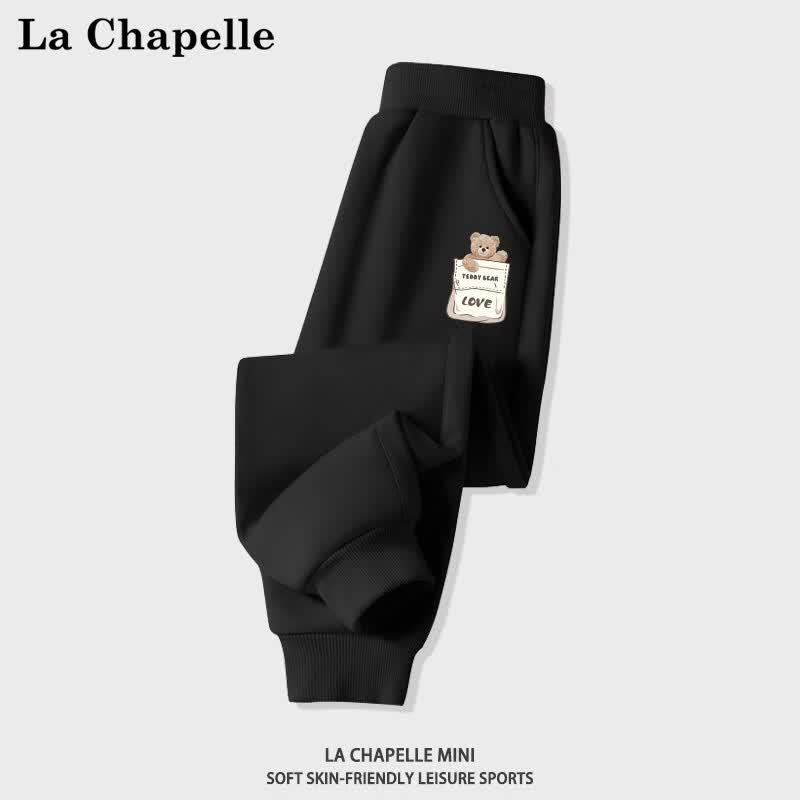 LA CHAPELLE MINI拉夏贝尔女童裤子春秋款女宝宝长裤儿童休闲裤秋装中小童运动裤薄 【春秋长裤】黑色口袋熊裤标 140高性价比高么？