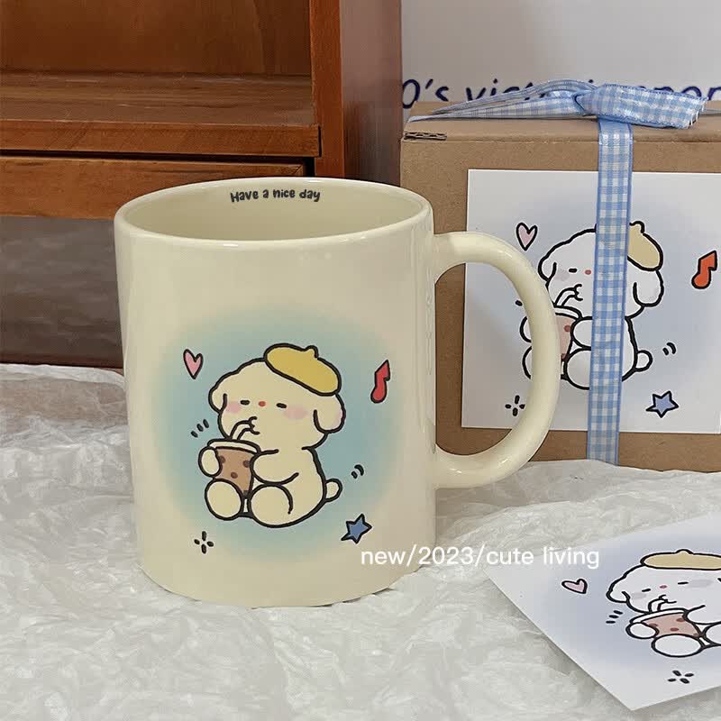 珍灶原创可爱奶茶小狗情侣马克杯咖啡陶瓷水杯子一对七夕情人节礼物