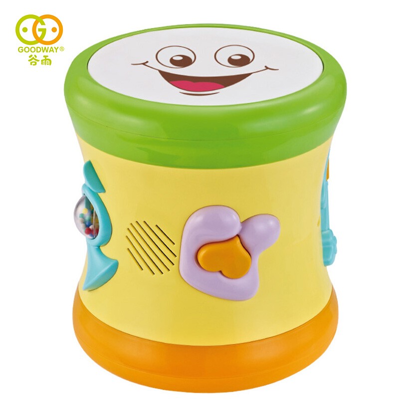 谷雨宝宝手拍鼓儿童双面拍拍鼓带音乐婴儿玩具早教玩具男女孩新年礼物 谷雨双面动感手拍鼓-黄色