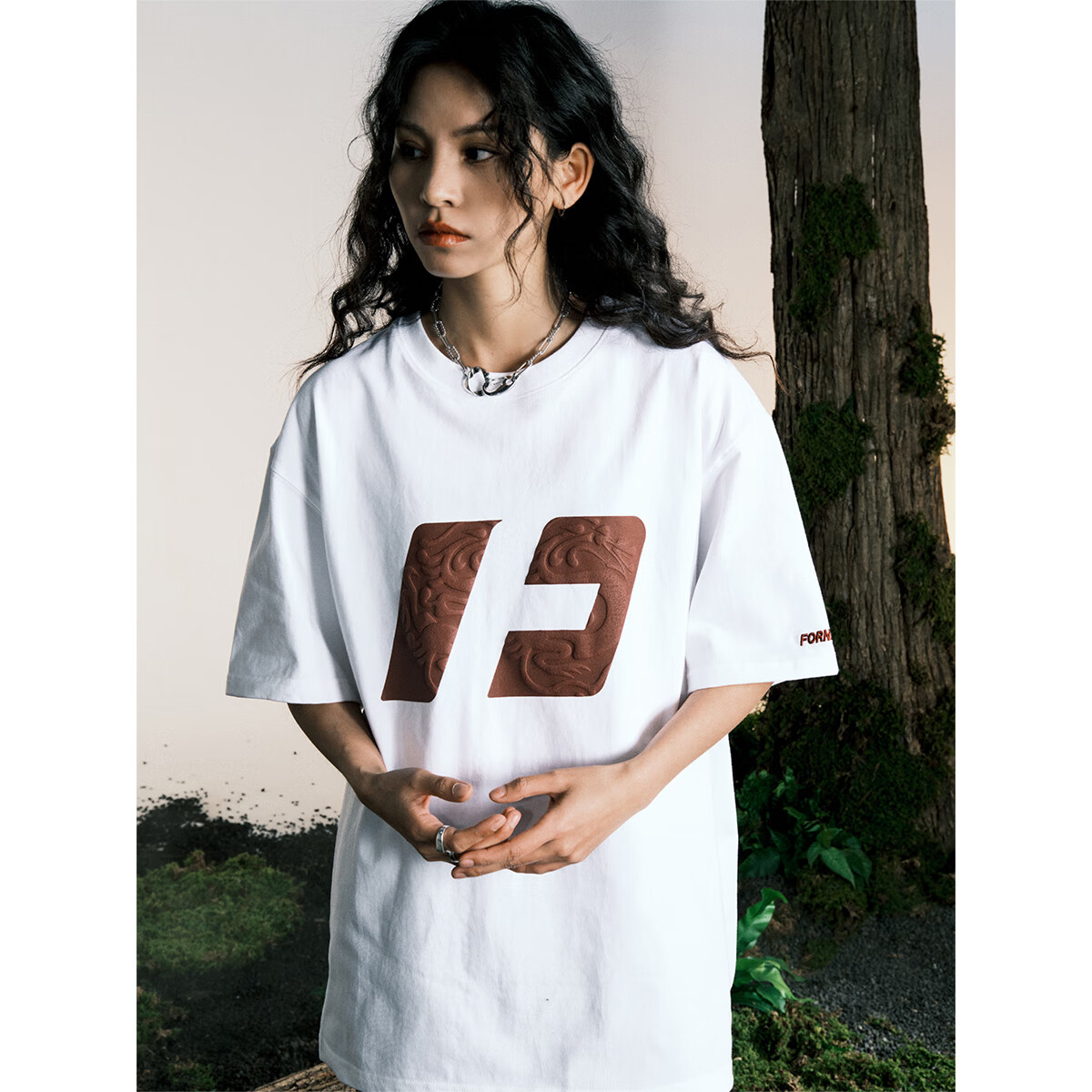 FORNINES国潮重磅酒红色短袖T恤男女潮牌纯棉宽松上衣夏季情侣装美式半袖 白色 XL