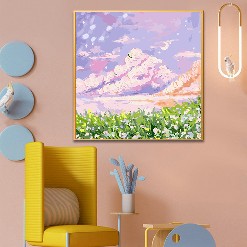 风景花卉手工填色油彩画装饰画 d4677 40*40(绷内框)  画板 颜料 多支