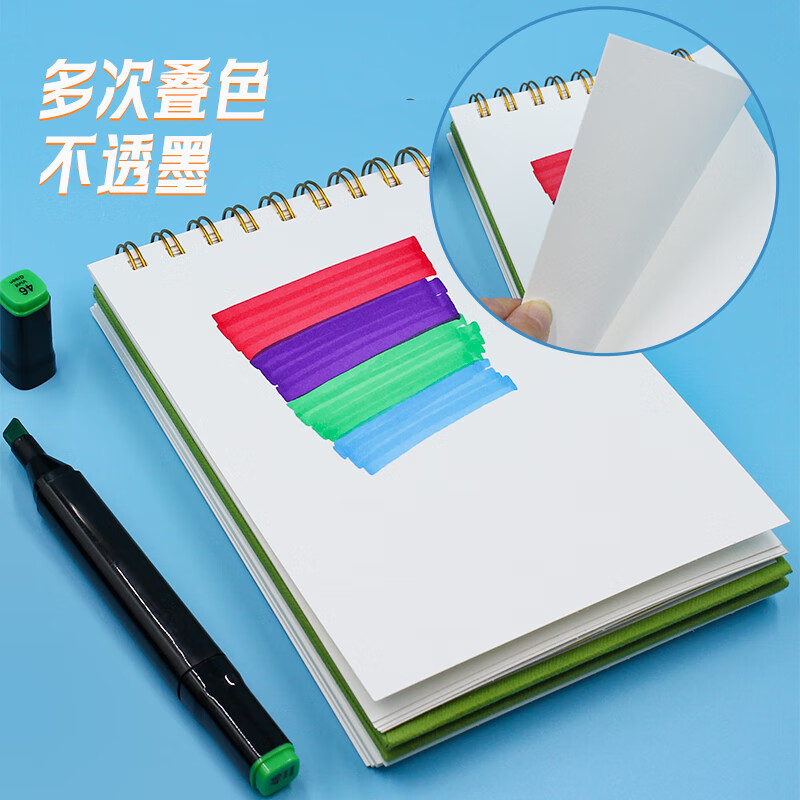 本语时光丙烯马克笔绘画本速写图画本画画本7-14岁300克纸硬面上翻线圈美术本彩铅油画棒涂鸦绘画本 奶咖棕两本套装(16K+32K)