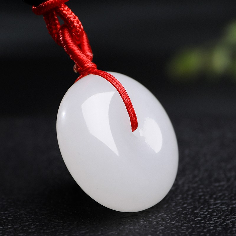印象眸平安扣吊坠男女款挂件金丝玉白色玉坠新年礼物