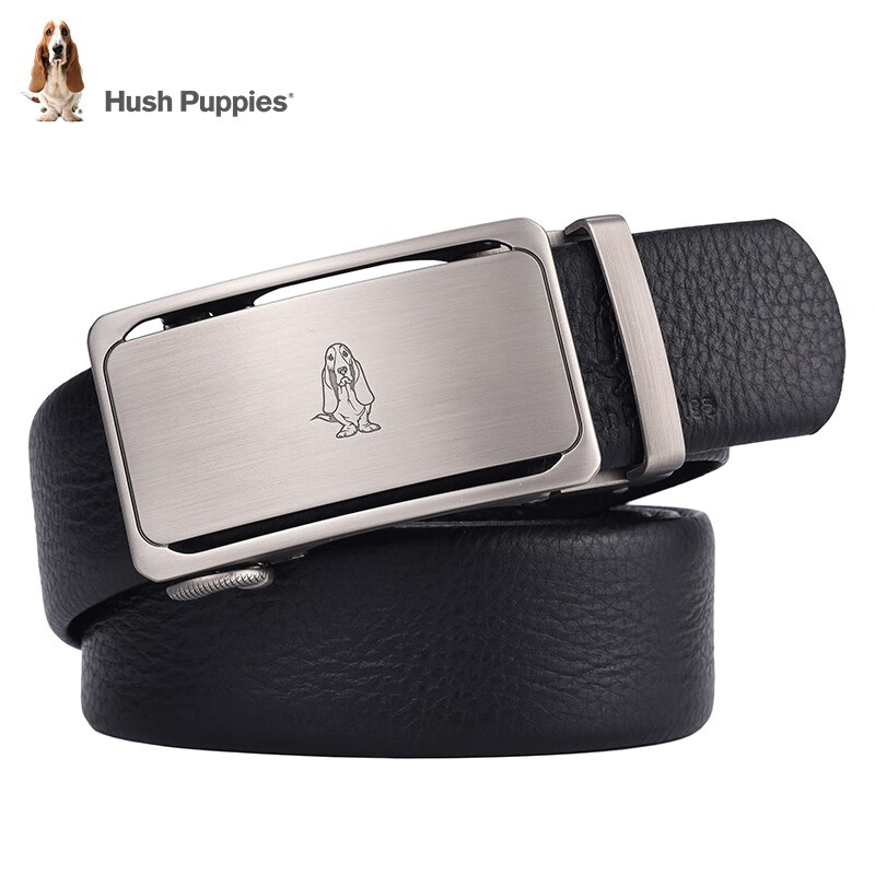 暇步士(Hush Puppies)皮带男真皮自动扣时尚男士腰带头层牛皮裤带商务休闲裤腰带送男友 黑色951W 125cm