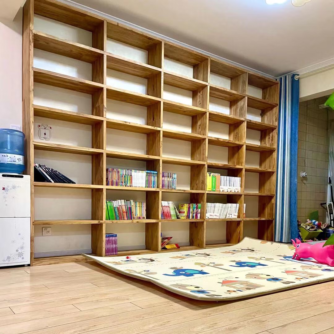 定制老榆木书架 实木置物架 原木落地收纳书柜隔断整墙满墙格子架 3cm厚老榆木板每平定制 京东折扣/优惠券