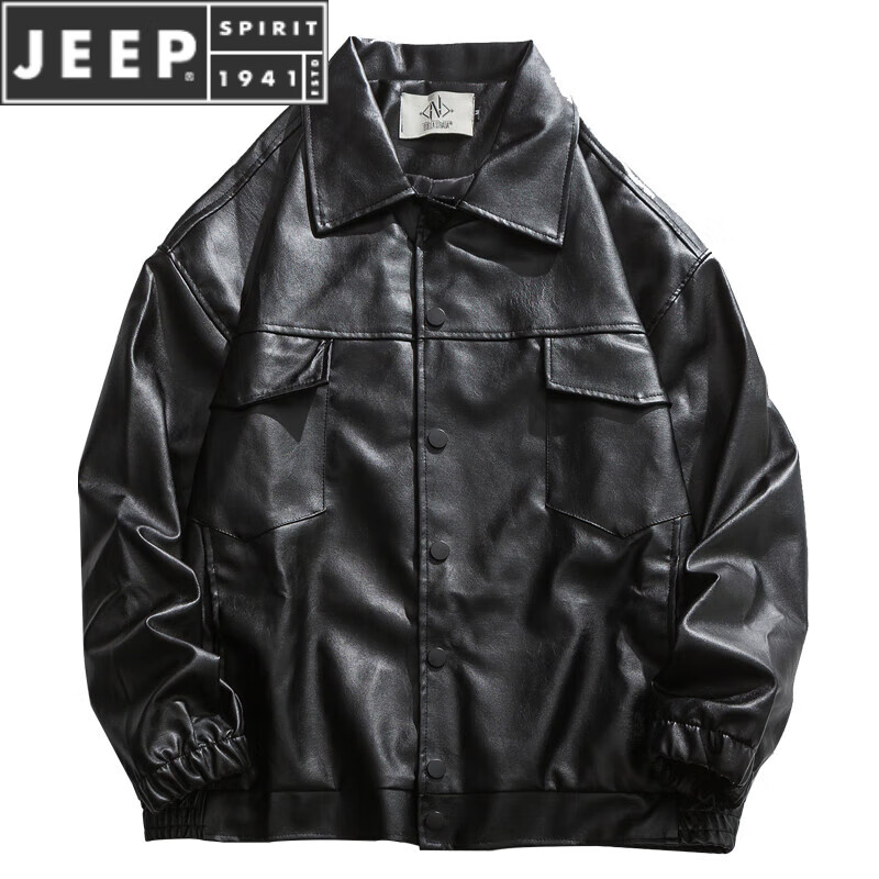 吉普（JEEP）美式复古PU皮外套男潮牌街头宽松翻领休闲机车皮衣夹克 黑色 M属于什么档次？