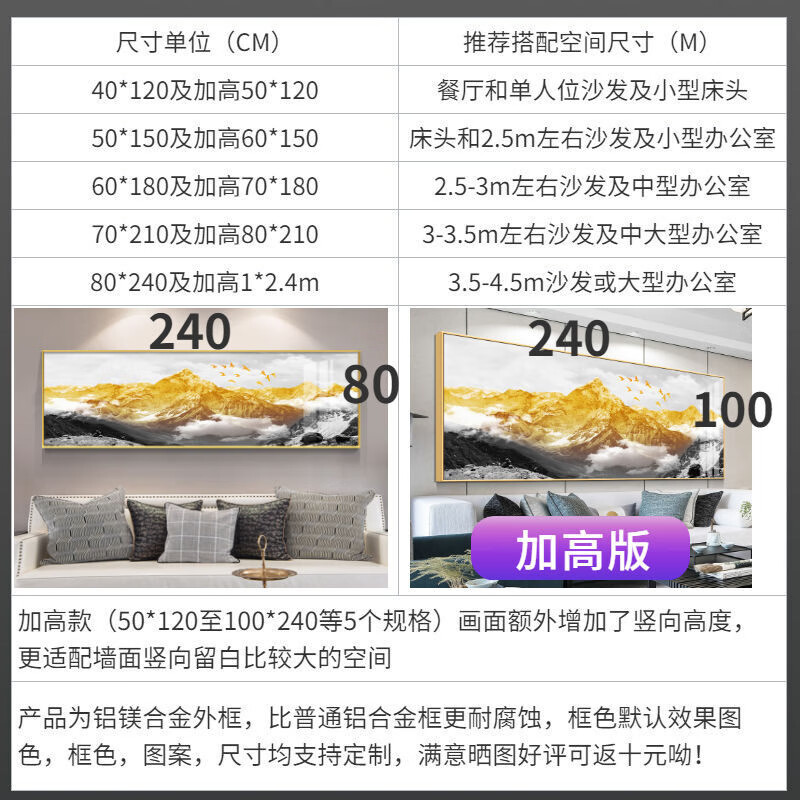 装饰画新中式沙发背景墙背有靠山晶 尺寸建议(尺寸建议仅供参考使用