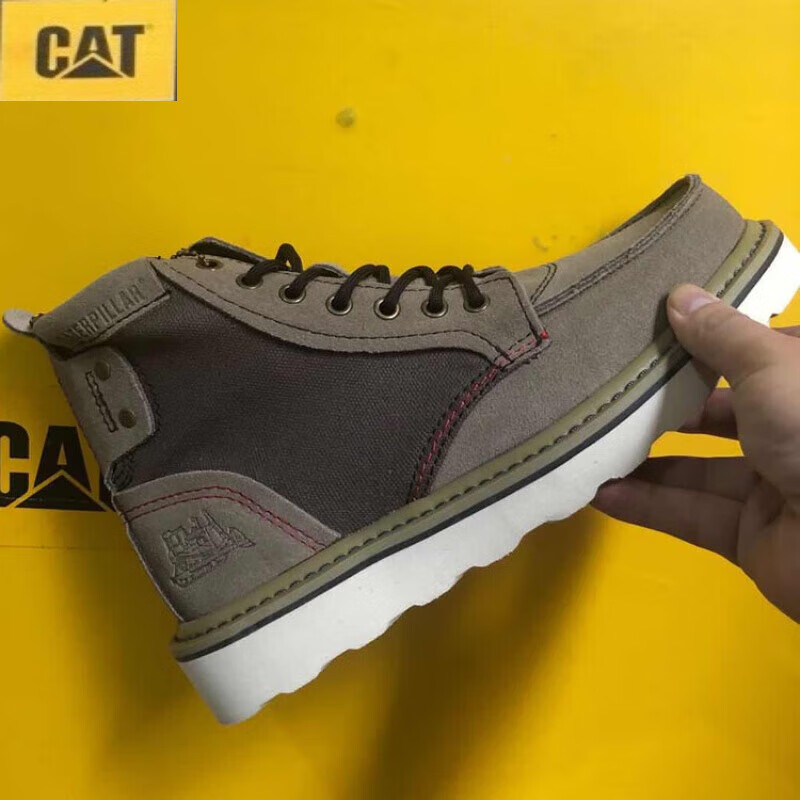 卡特彼勒cat男鞋高帮工装靴帆布拼接短靴复古户外经典单靴轻便马丁靴