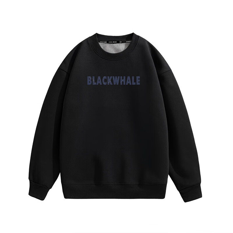 黑鲸海澜之家旗下潮牌卫衣秋冬季百搭圆领加绒加厚打底衫男 黑色 2XL