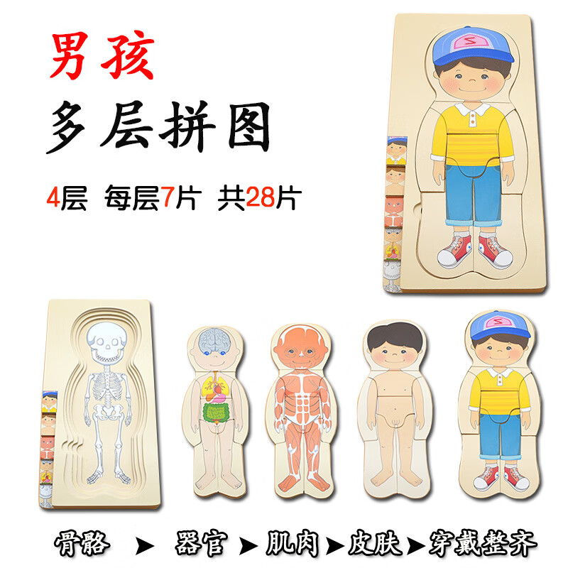 好沐音(haomuyin)蒙氏教具早教男孩女孩2岁3岁宝宝儿童玩具照片拼图