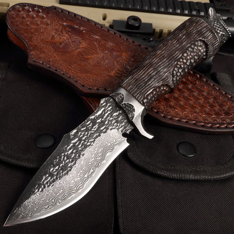 大马士革雄鹰直刀大马锋利耐用户外野营求生刀防身刀生存刀阳江手