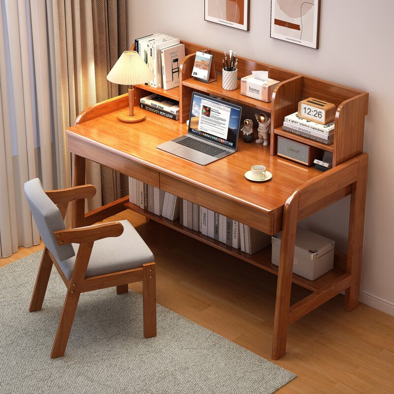锦需小户型书桌书架一体卧室床头写字桌简约家用办公桌实木学习桌 原木色80cm