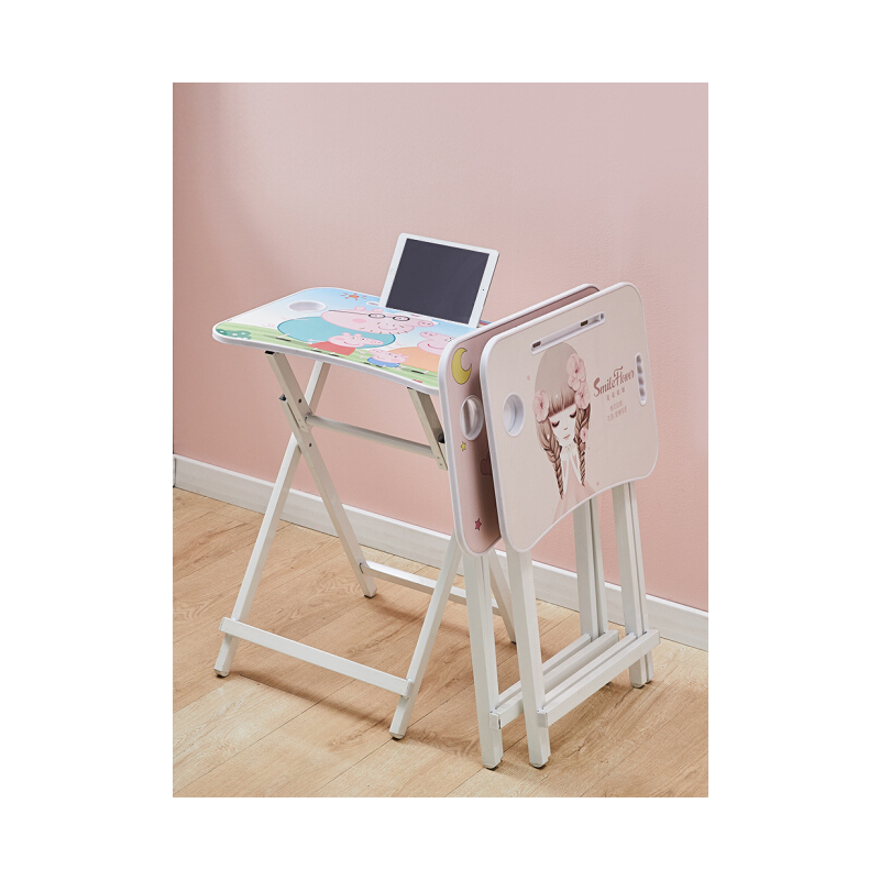 山户家具书桌可折叠学习桌椅家用套装小孩简约多功能课桌写字台经济型 桃花姑娘(60*39)高71【带凳】