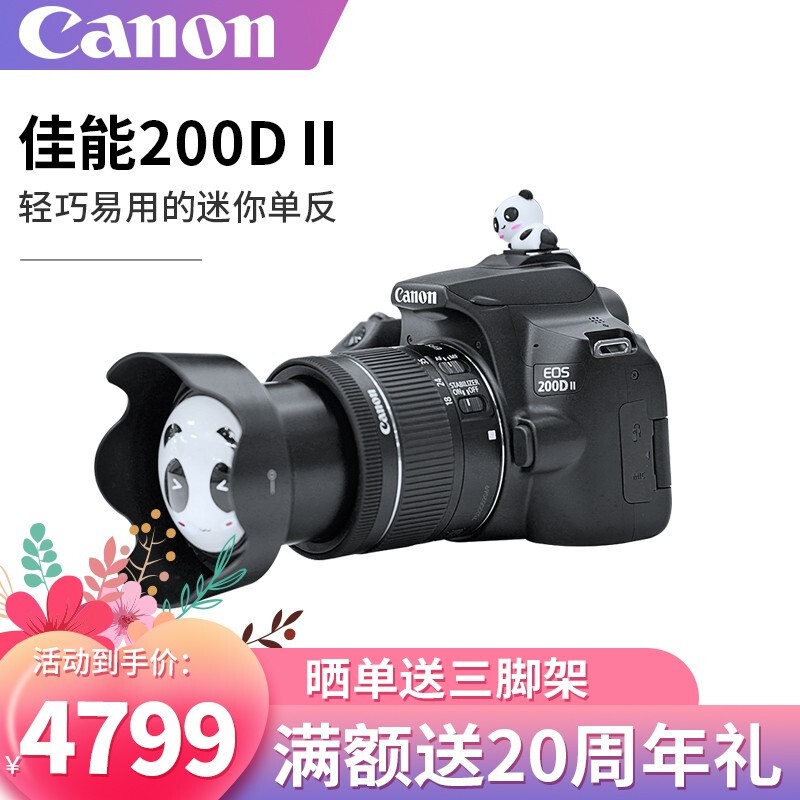佳能（Canon）EOS 200D2\/200d二代 单反相机入门级 vlog相机 200d二代（18-55）黑色女X版套餐一