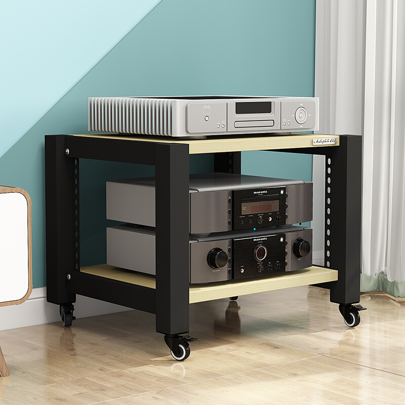 机柜可调节功放机架影音器材设备机柜客厅家庭影院升降音响 白枫色2层