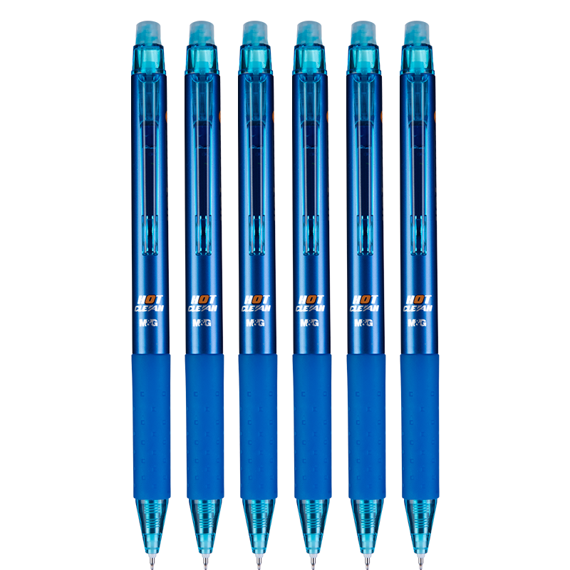 晨光(M&G)文具热可擦中性笔按动水笔ST头晶蓝色0.5mm小学防滑笔握简约商务办公热敏摩擦签字笔6支AKPJ2607B2