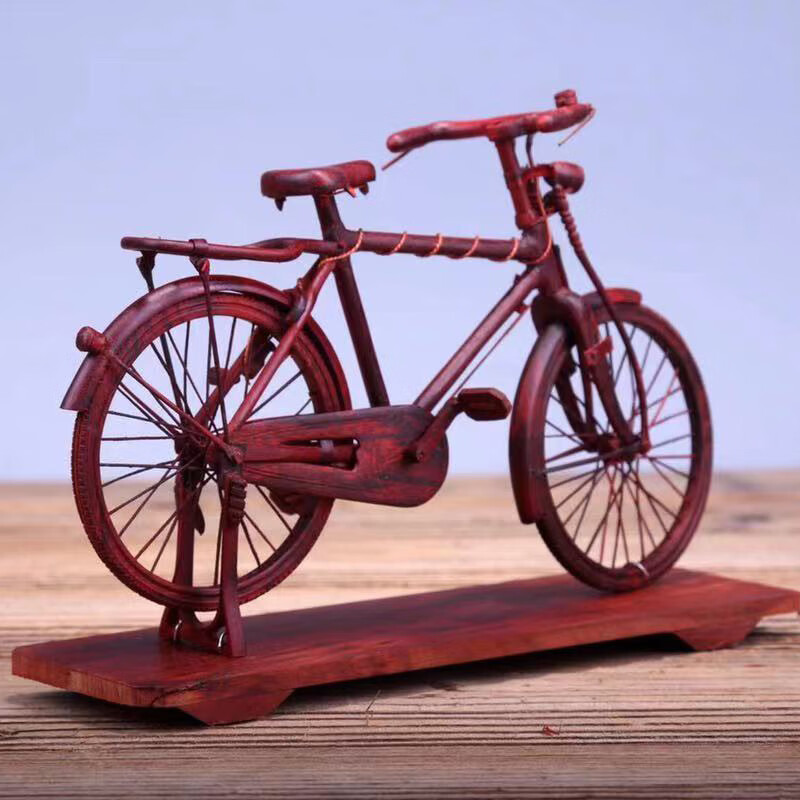 仙知古作小叶紫檀自行车红色实木纯手工工艺品桌面摆件装饰品diy生日