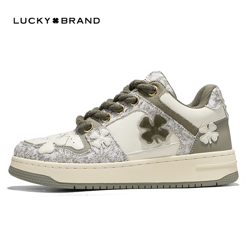 LUCKY BRAND【武艺同款】板鞋 情侣款女鞋四叶草运动鞋透气皮革男单鞋休闲鞋 【幸运四叶草】墨尔本绿 37