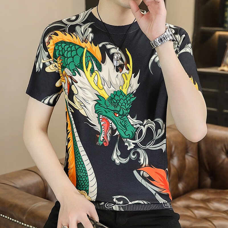 impresswit社会人衣服过肩龙t恤非主流霸气短袖古惑仔青年精神小伙