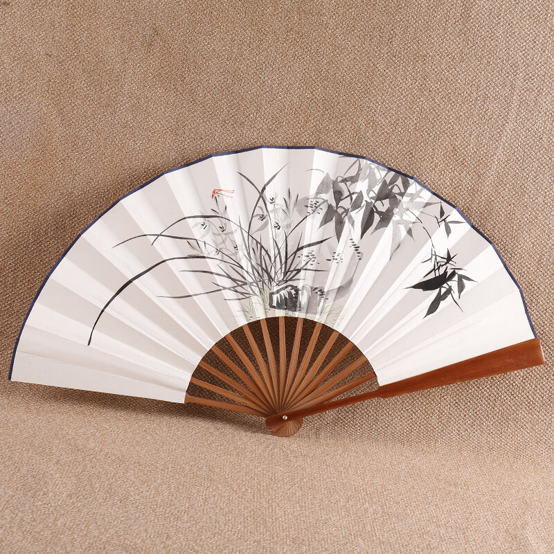 水墨画中国风古典扇子 10寸手绘男士折扇一面画一面空白宣纸中国 兰竹