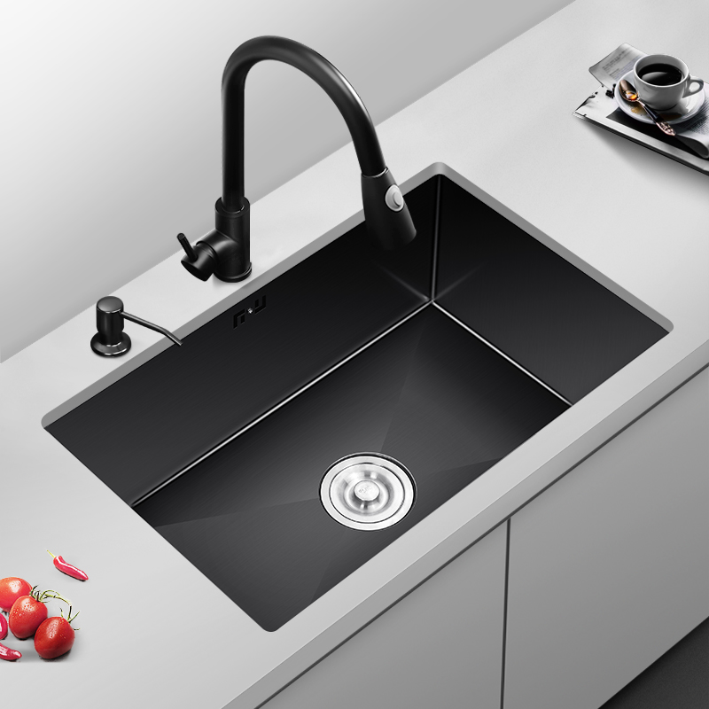 洗菜盆单槽台下盆纳米单槽黑色嵌入式洗碗池小不锈钢厨房大槽 5545