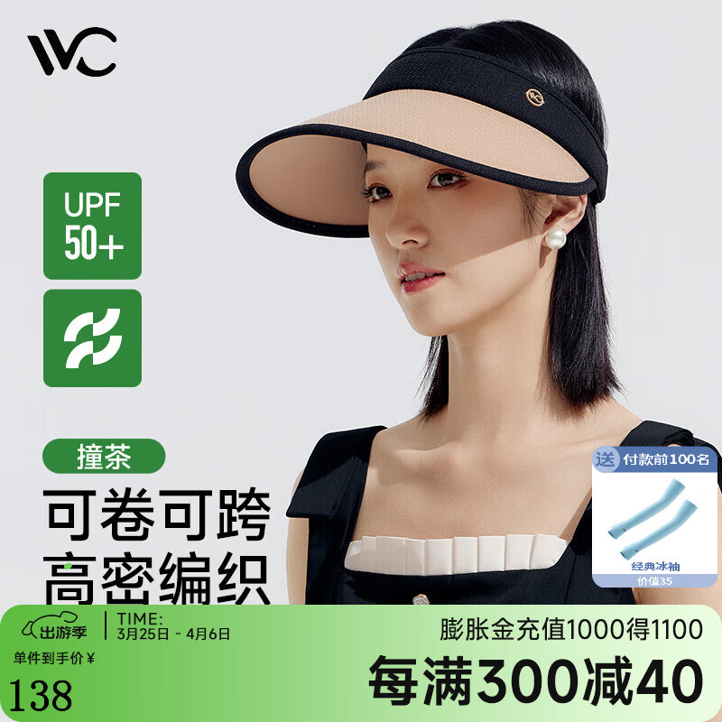 VVC遮阳帽女防晒帽防紫外线太阳帽防风斜跨两用空顶帽子 （小香风）撞茶