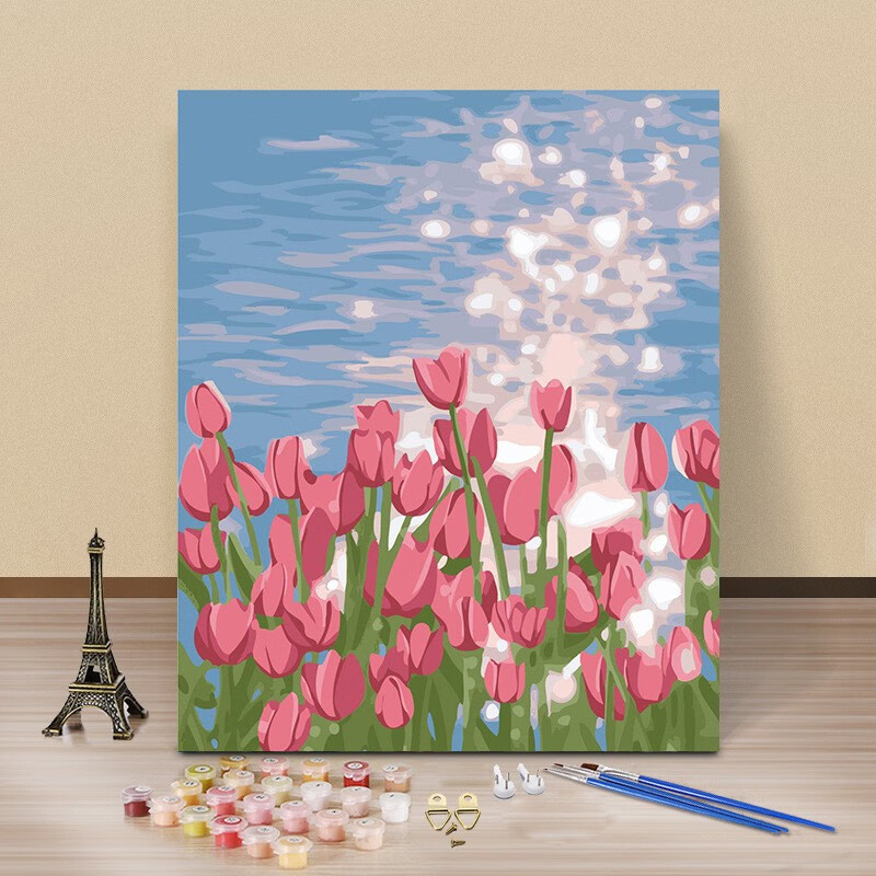 油画填色客厅装饰画儿童手工画 可定制 diy手绘油彩画40*50郁金香36色