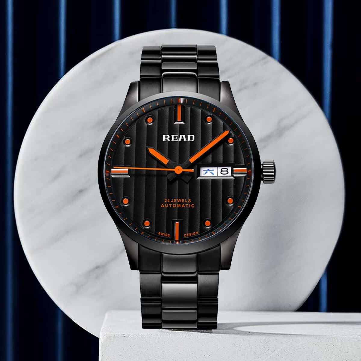 锐力自动机械表蓝宝石表镜进口机芯飞轮镂空透视不锈钢壳钢带防水男表