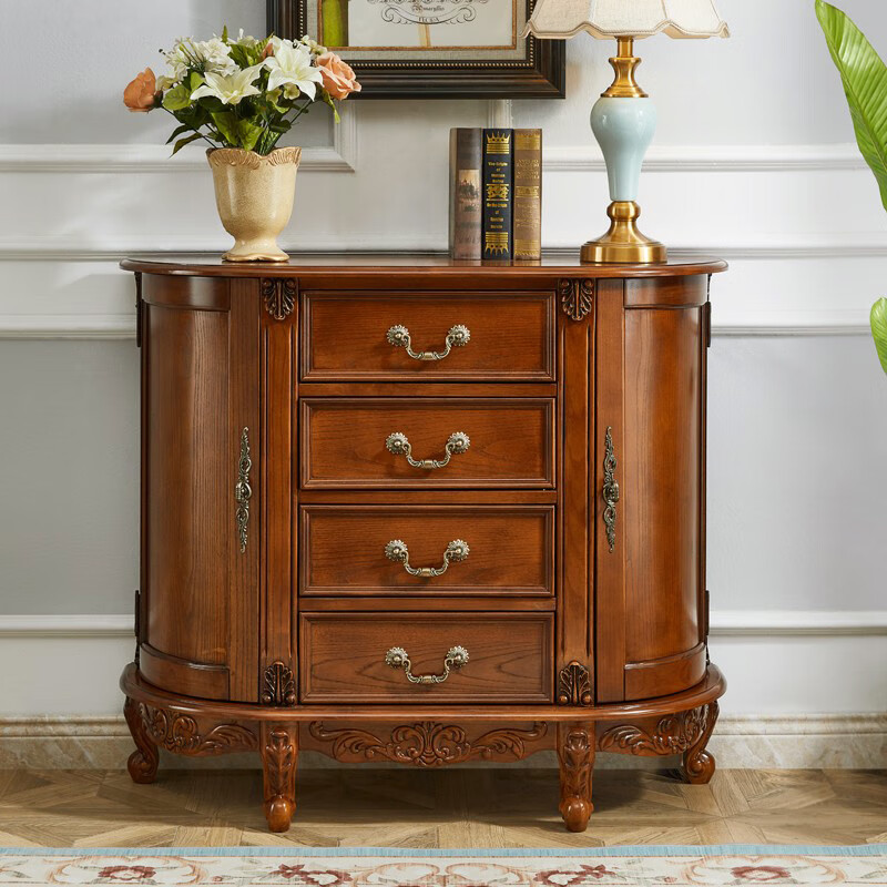 鑫万宝半圆形玄关柜欧式实木进门入户走廊尽头柜客厅靠墙复古抽屉柜