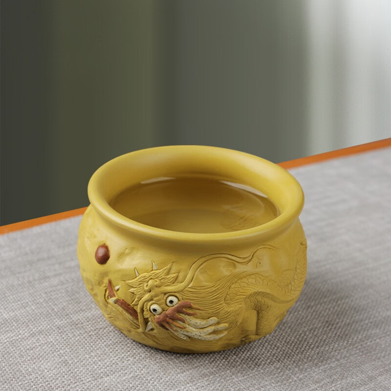 陶立方紫砂主人杯段泥杯子手工龙浮雕杯子茶杯功夫茶具配件 金龙戏珠