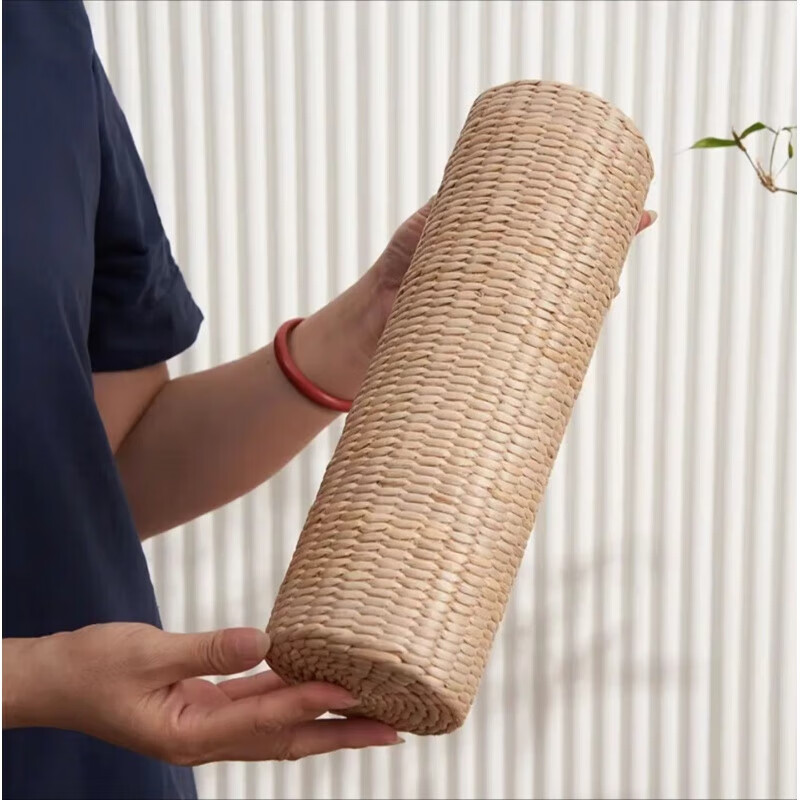 手工藤草编颈椎枕夏凉枕桑拿汗蒸房盐蒸房枕头圆形草枕 植物原色 30*