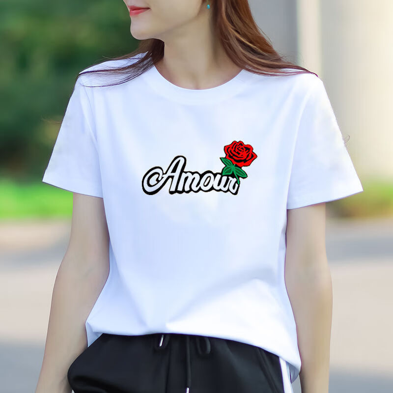 显瘦丅恤白色短袖t恤女夏天宽松显瘦半袖洋气女装时尚百搭印花女上衣t