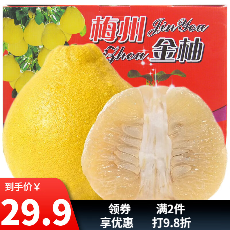 趣觅鲜梅州沙田柚广东梅县特产白肉柚子纯甜无酸新鲜水果 5斤礼盒装大