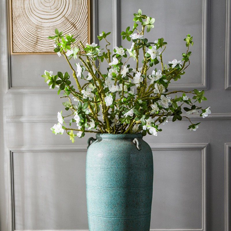 陶瓷落地花瓶 大号花艺 客厅装饰摆件干花假花仿真花 6支杜鹃花