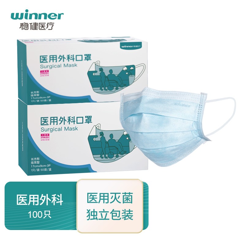 稳健一次性医用口罩灭菌独立装100只价格走势