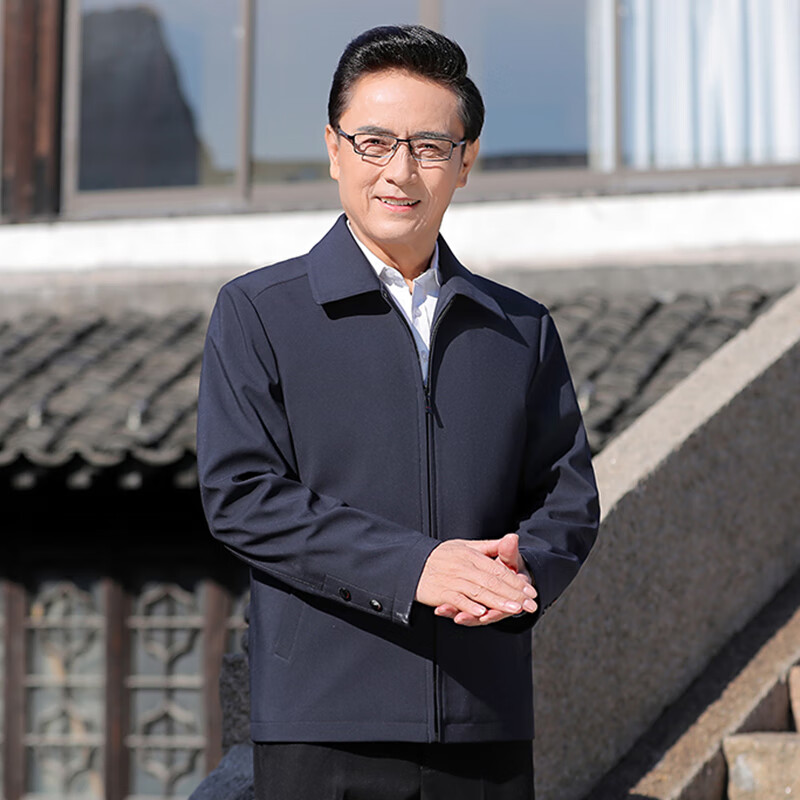 卡悠莱老干部夹克加厚外套男爸爸夹克春秋款中年春装商务上衣爷爷衣服