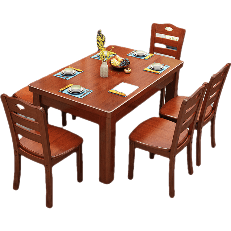 嘉际 实木餐桌中小户型简约现代椅组合家用吃饭桌子长方形西餐桌新中式 1.35单桌【胡桃海棠柚木】