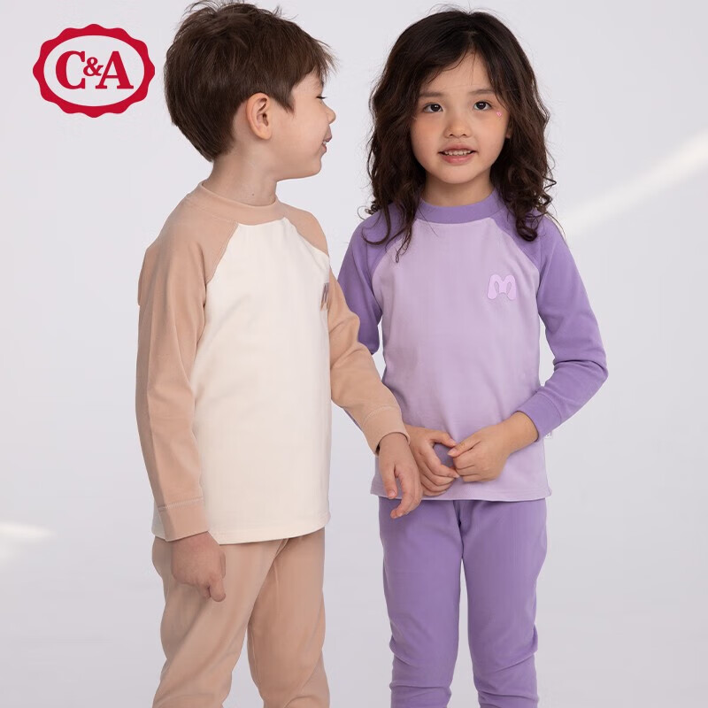 C＆A儿童德绒保暖套装中小童秋衣秋裤男童女童内内衣家居服童装 插肩德绒-紫色 150怎么样,好用不?