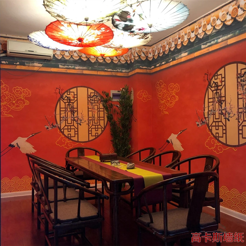 中式古风剧本杀装饰壁纸火锅店饭店换装馆中国风古代皇宫装修墙纸